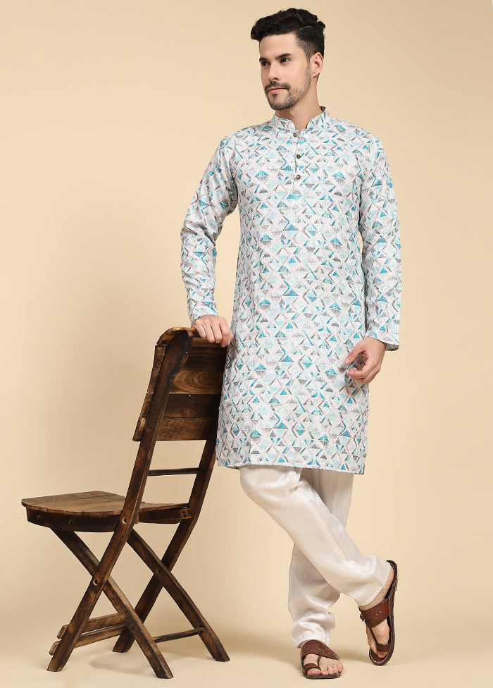 Multicolor Mandarin Collar Dupion Silk Kurta - Indian Silk House Agencies