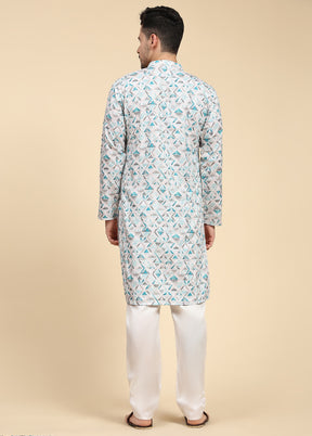 Multicolor Mandarin Collar Dupion Silk Kurta - Indian Silk House Agencies