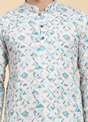 Multicolor Mandarin Collar Dupion Silk Kurta - Indian Silk House Agencies