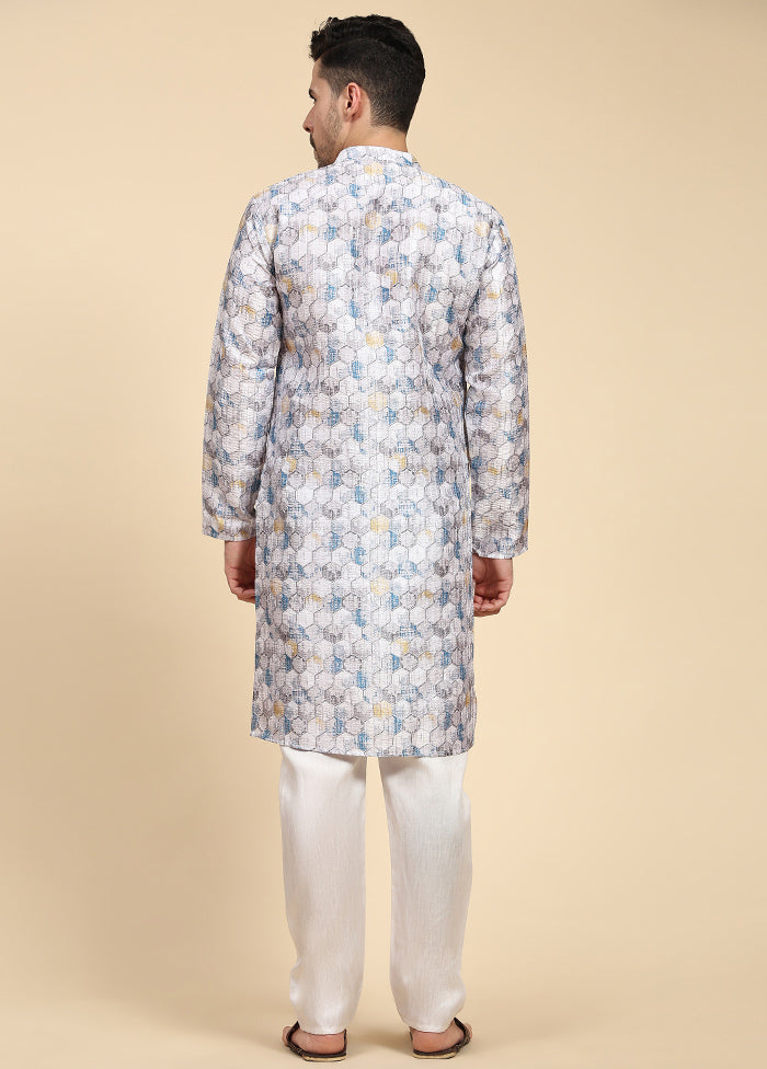 Multicolor Mandarin Collar Dupion Silk Kurta - Indian Silk House Agencies