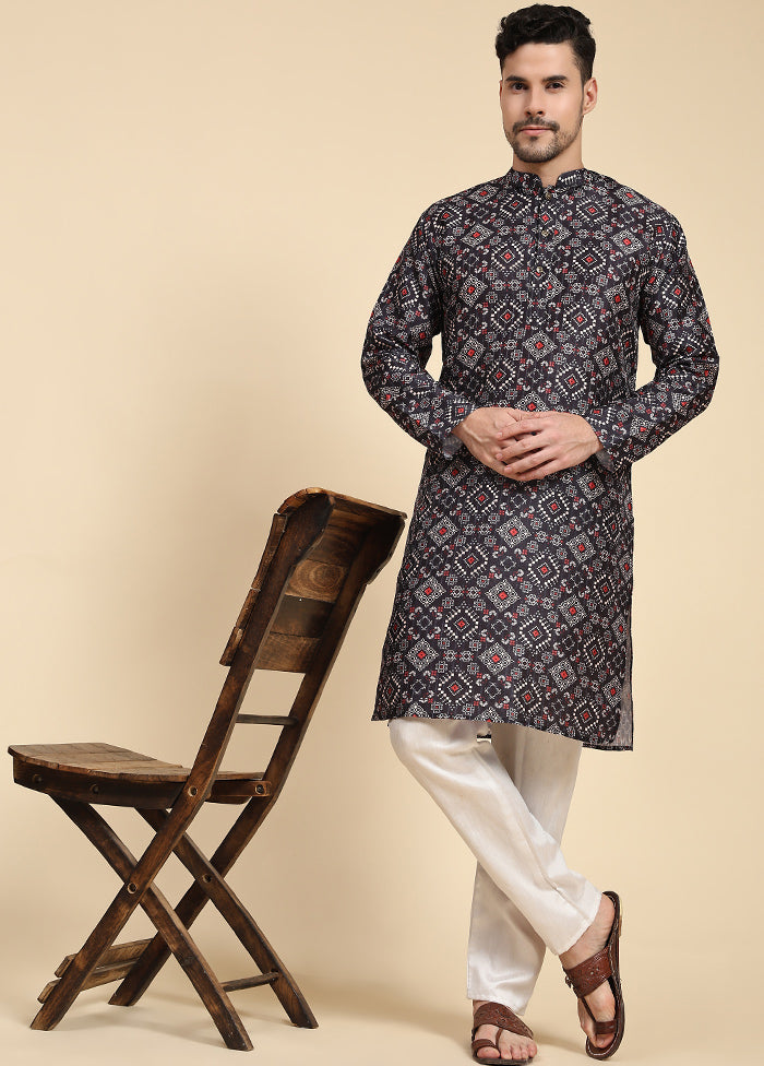 Multicolor Mandarin Collar Dupion Silk Kurta - Indian Silk House Agencies