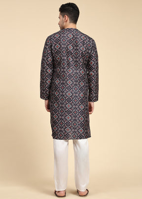 Multicolor Mandarin Collar Dupion Silk Kurta - Indian Silk House Agencies