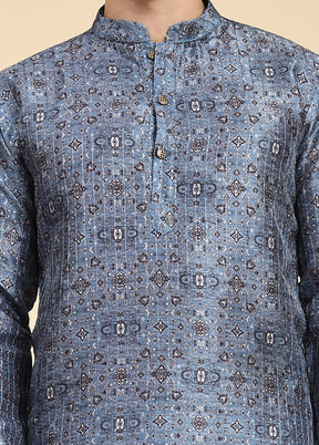 Multicolor Mandarin Collar Dupion Silk Kurta - Indian Silk House Agencies