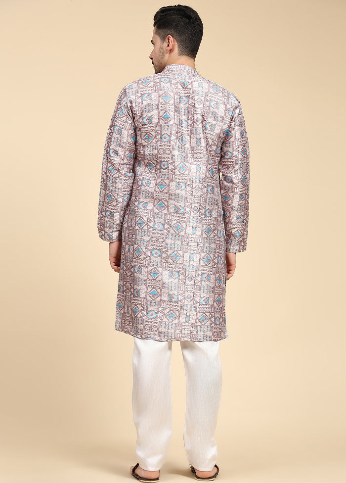 Multicolor Mandarin Collar Dupion Silk Kurta - Indian Silk House Agencies