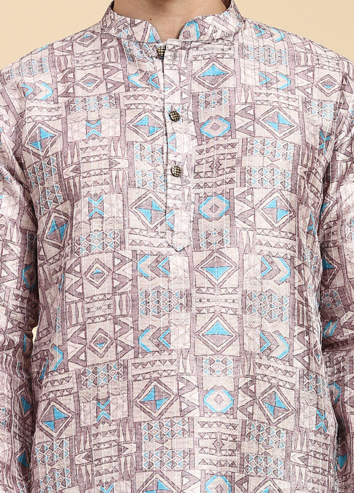 Multicolor Mandarin Collar Dupion Silk Kurta - Indian Silk House Agencies