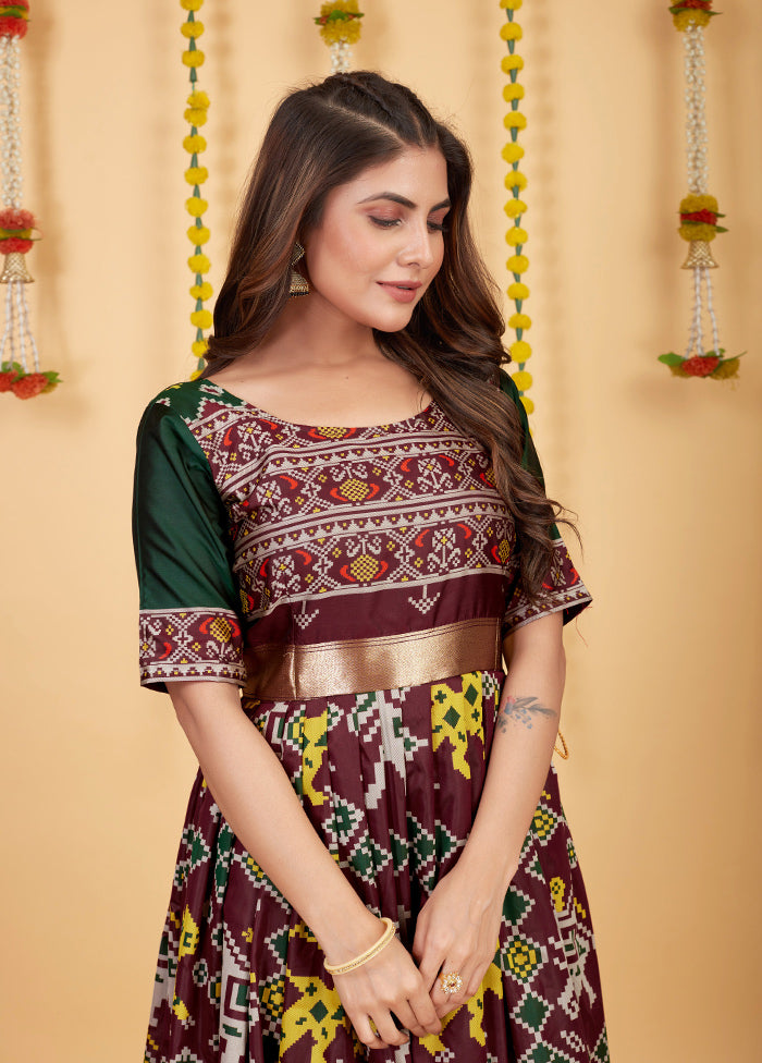 Maroon Readymade Silk Indian Dress - Indian Silk House Agencies