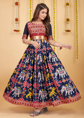 Blue Readymade Silk Indian Dress - Indian Silk House Agencies