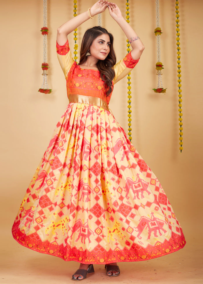 Cream Readymade Silk Indian Dress - Indian Silk House Agencies