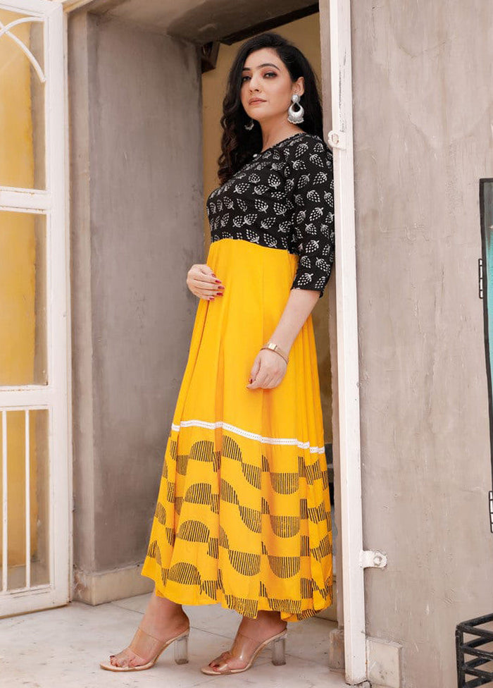 Yellow Readymade Rayon Indian Dress - Indian Silk House Agencies
