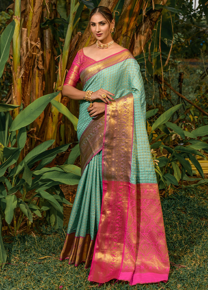 Sea Green Dupion Silk Saree With Blouse Piece - Indian Silk House Agencies