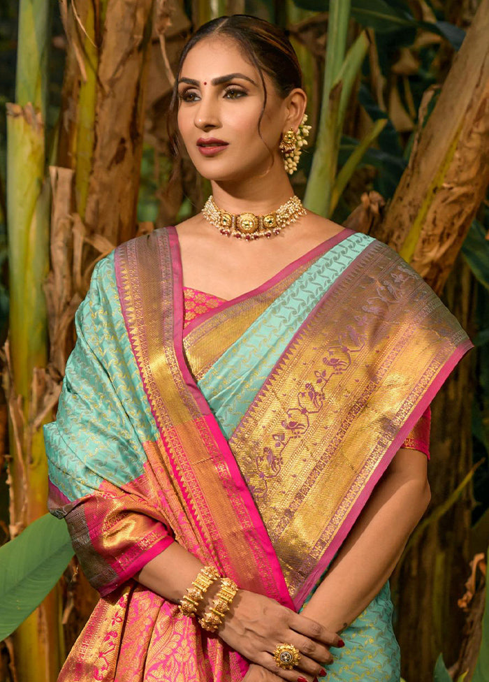 Sea Green Dupion Silk Saree With Blouse Piece - Indian Silk House Agencies