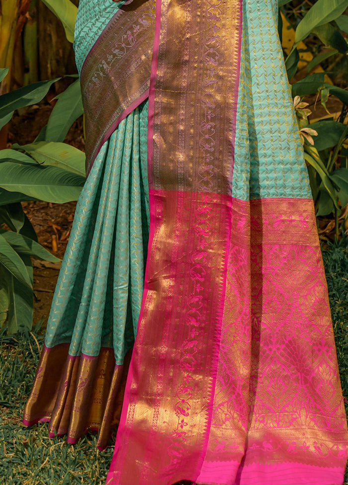 Sea Green Dupion Silk Saree With Blouse Piece - Indian Silk House Agencies