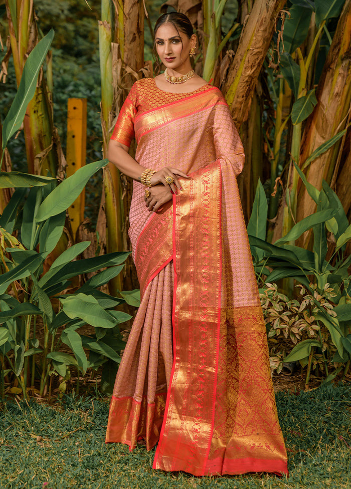 Peach Dupion Silk Saree With Blouse Piece - Indian Silk House Agencies