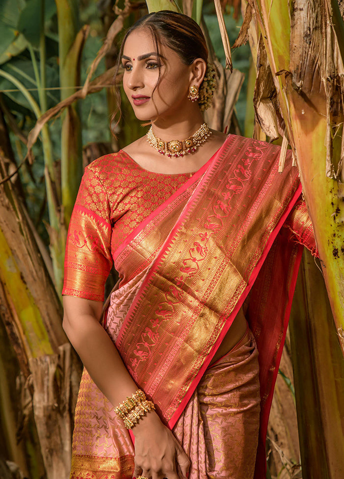 Peach Dupion Silk Saree With Blouse Piece - Indian Silk House Agencies