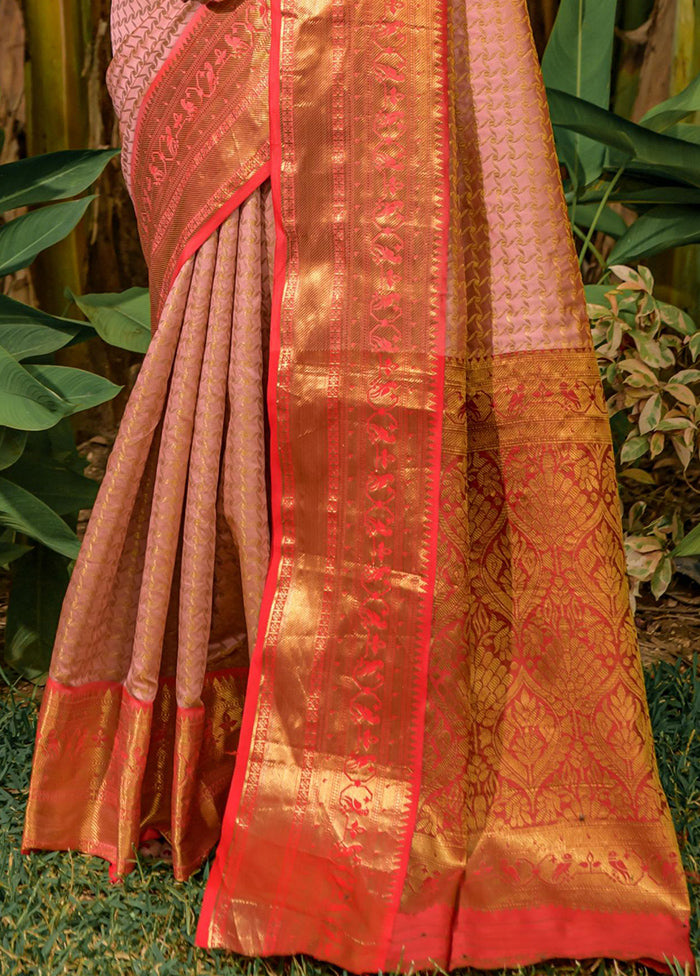 Peach Dupion Silk Saree With Blouse Piece - Indian Silk House Agencies