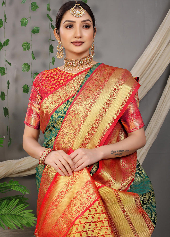 Green Dupion Silk Saree With Blouse Piece - Indian Silk House Agencies