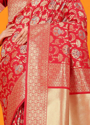 Red Dupion Silk Saree With Blouse Piece - Indian Silk House Agencies