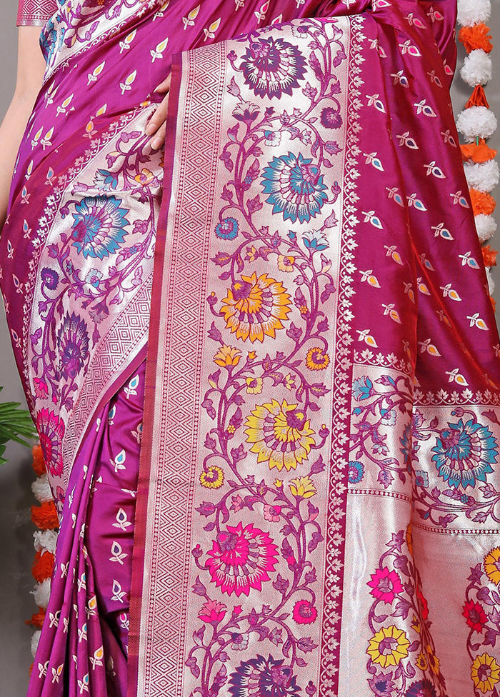 Magenta Dupion Silk Saree With Blouse Piece - Indian Silk House Agencies