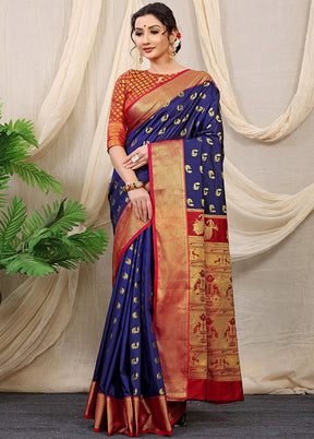 Blue Dupion Silk Saree With Blouse Piece - Indian Silk House Agencies