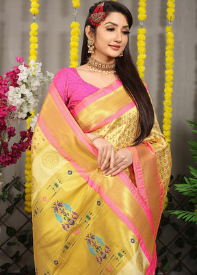 Light Yellow Dupion Silk Saree With Blouse Piece - Indian Silk House Agencies