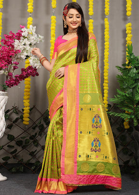 Green Dupion Silk Saree With Blouse Piece - Indian Silk House Agencies