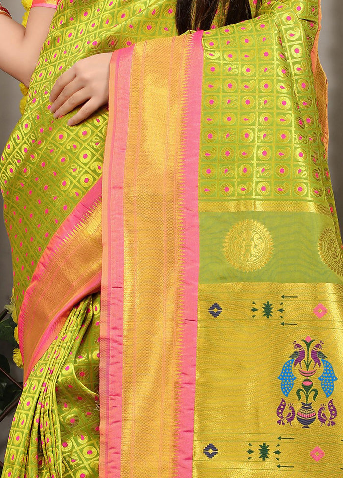 Green Dupion Silk Saree With Blouse Piece - Indian Silk House Agencies