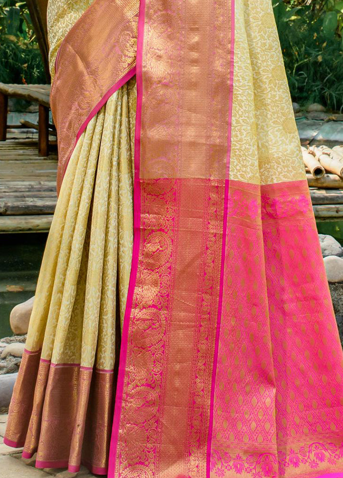 Beige Dupion Silk Saree With Blouse Piece - Indian Silk House Agencies