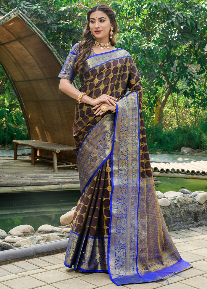 Coffee Dupion Silk Saree With Blouse Piece - Indian Silk House Agencies