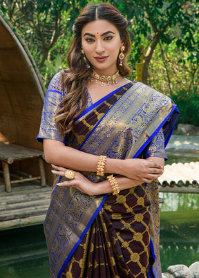 Coffee Dupion Silk Saree With Blouse Piece - Indian Silk House Agencies