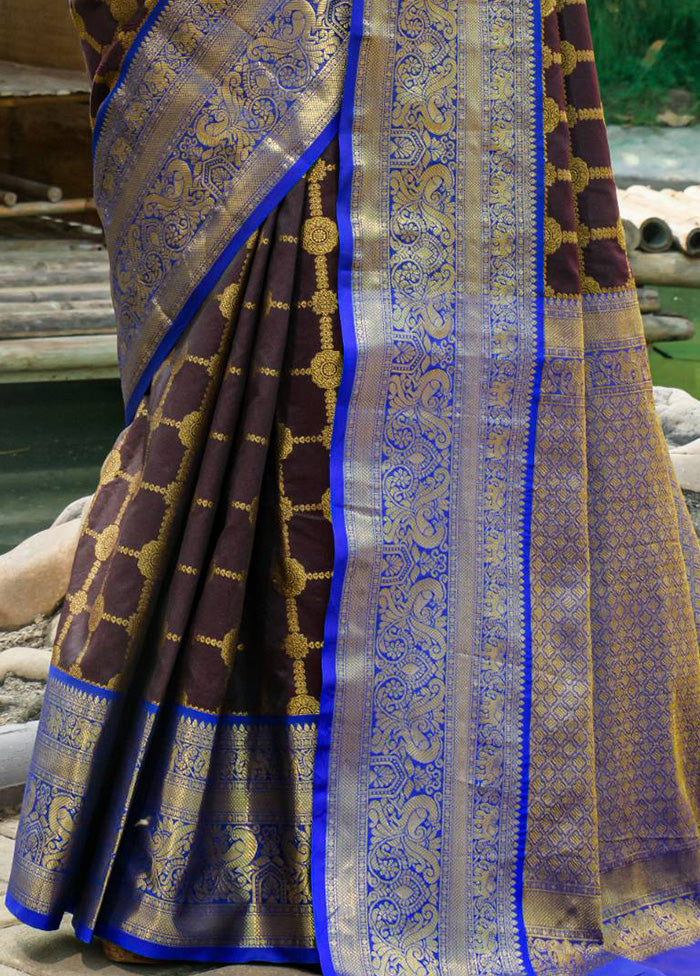 Coffee Dupion Silk Saree With Blouse Piece - Indian Silk House Agencies