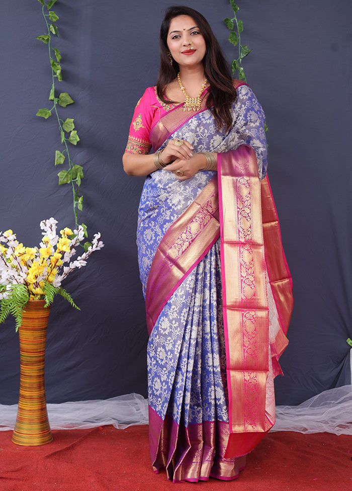 Blue Silk Saree With Blouse Piece - Indian Silk House Agencies