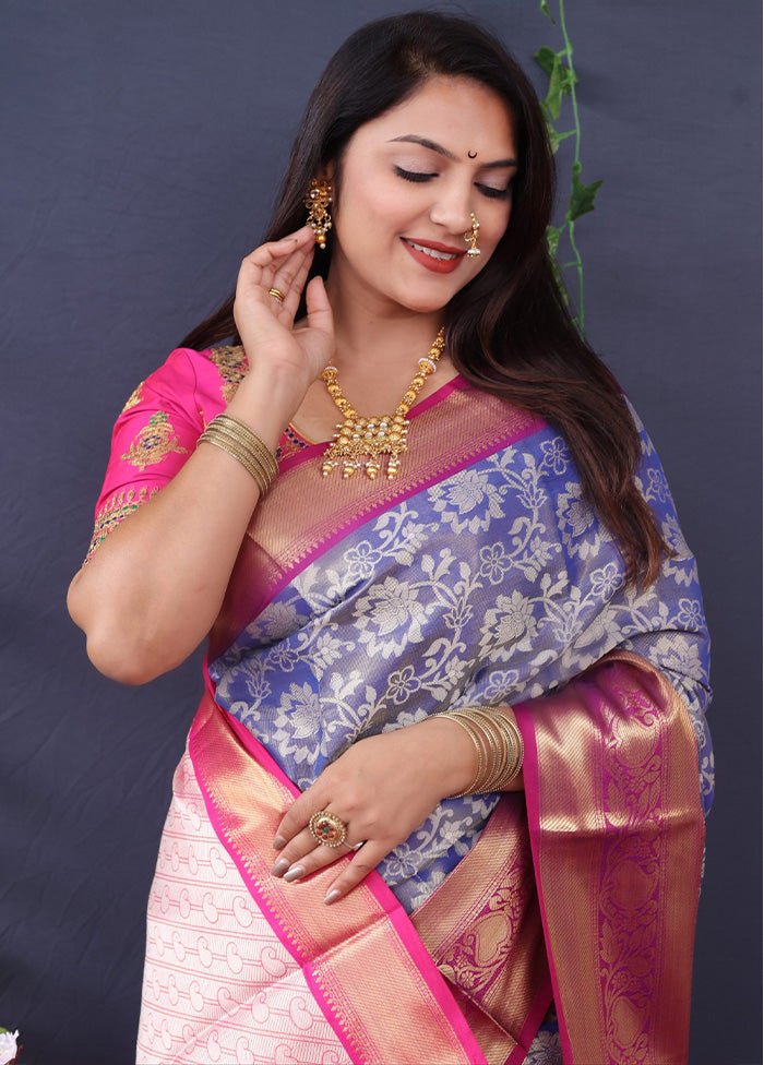 Blue Silk Saree With Blouse Piece - Indian Silk House Agencies