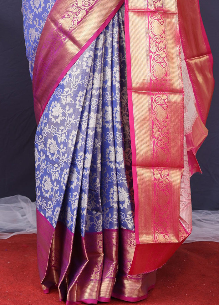 Blue Silk Saree With Blouse Piece - Indian Silk House Agencies