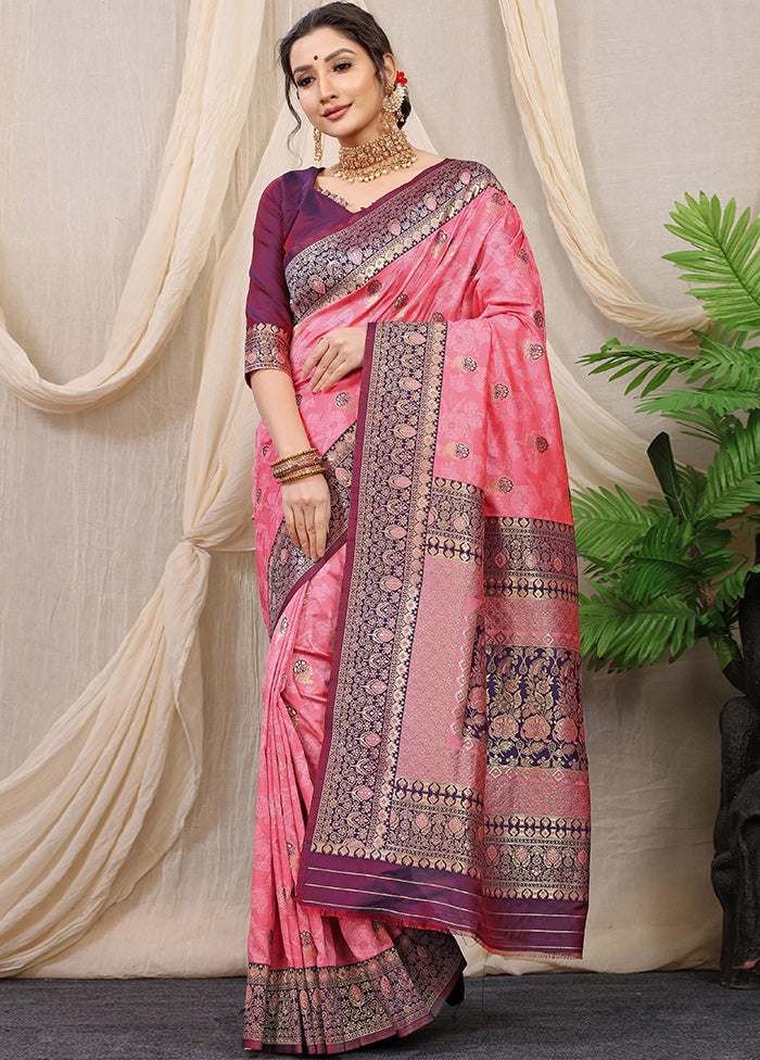Baby Pink Dupion Silk Saree With Blouse Piece - Indian Silk House Agencies