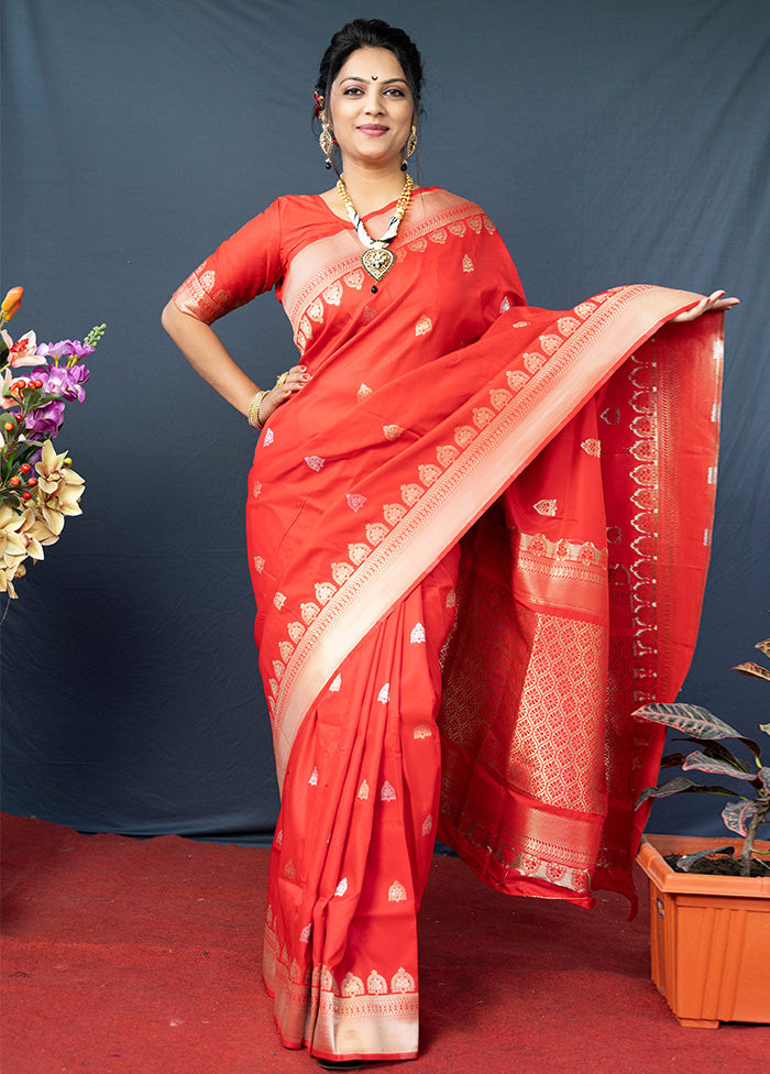 Red Dupion Silk Saree With Blouse Piece - Indian Silk House Agencies