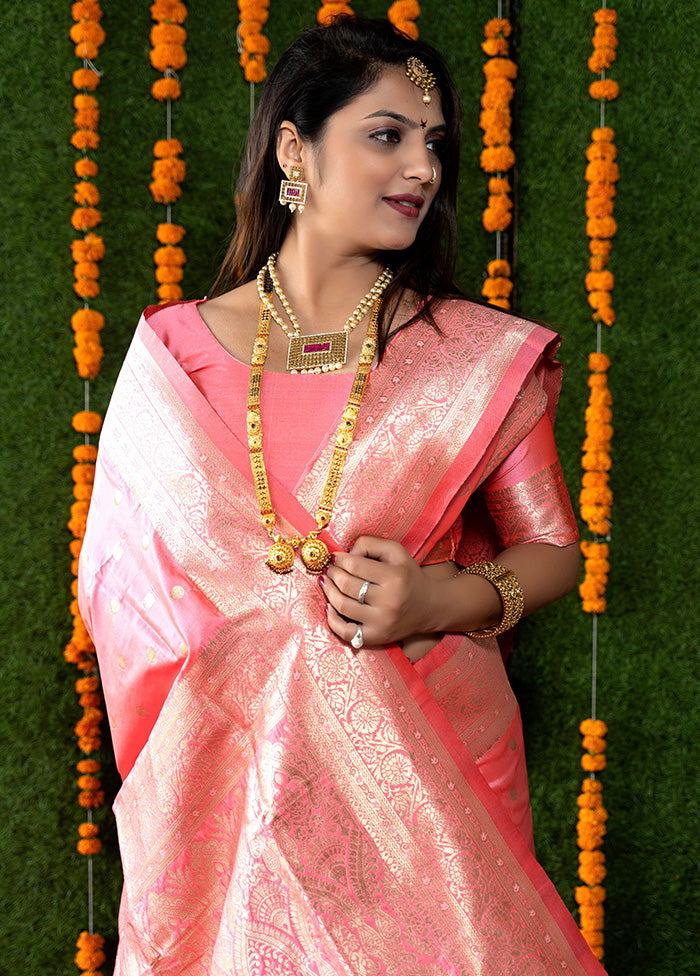 Baby Pink Dupion Silk Saree With Blouse Piece - Indian Silk House Agencies