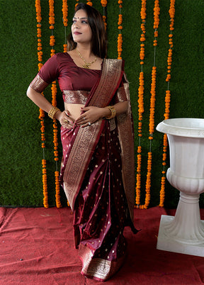 Maroon Dupion Silk Saree With Blouse Piece - Indian Silk House Agencies