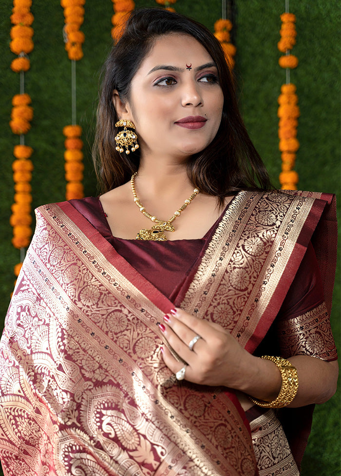 Maroon Dupion Silk Saree With Blouse Piece - Indian Silk House Agencies