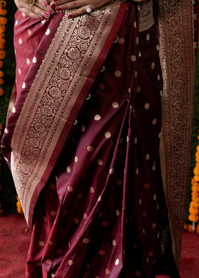 Maroon Dupion Silk Saree With Blouse Piece - Indian Silk House Agencies