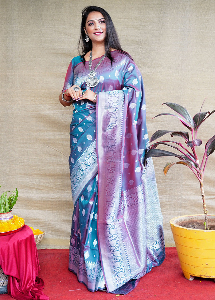 Teal Dupion Silk Saree With Blouse Piece - Indian Silk House Agencies