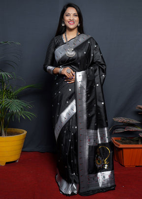 Black Dupion Silk Saree With Blouse Piece - Indian Silk House Agencies