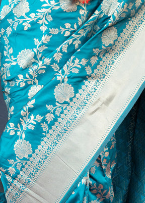 Teal Dupion Silk Saree With Blouse Piece - Indian Silk House Agencies