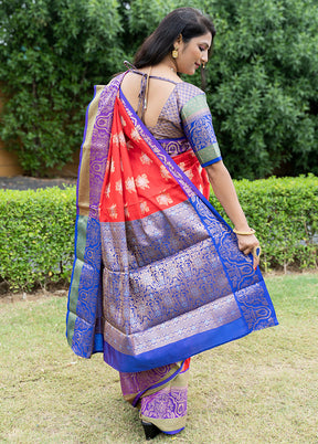 Red Dupion Silk Saree With Blouse Piece - Indian Silk House Agencies