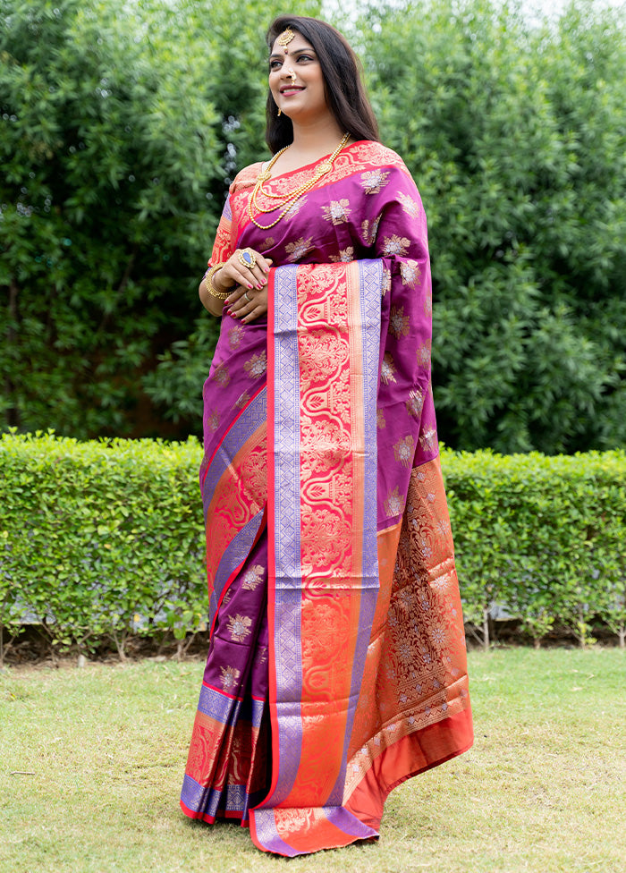 Wine Dupion Silk Saree With Blouse Piece - Indian Silk House Agencies