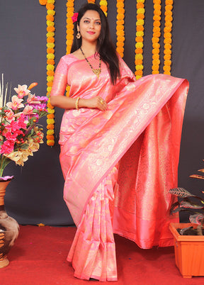 Baby Pink Dupion Silk Saree With Blouse Piece - Indian Silk House Agencies