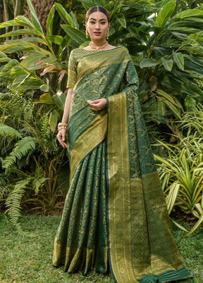 Bottle Green Dupion Silk Saree With Blouse Piece - Indian Silk House Agencies