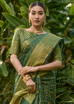 Bottle Green Dupion Silk Saree With Blouse Piece - Indian Silk House Agencies