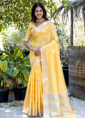 Yellow Cotton Saree With Blouse Piece - Indian Silk House Agencies