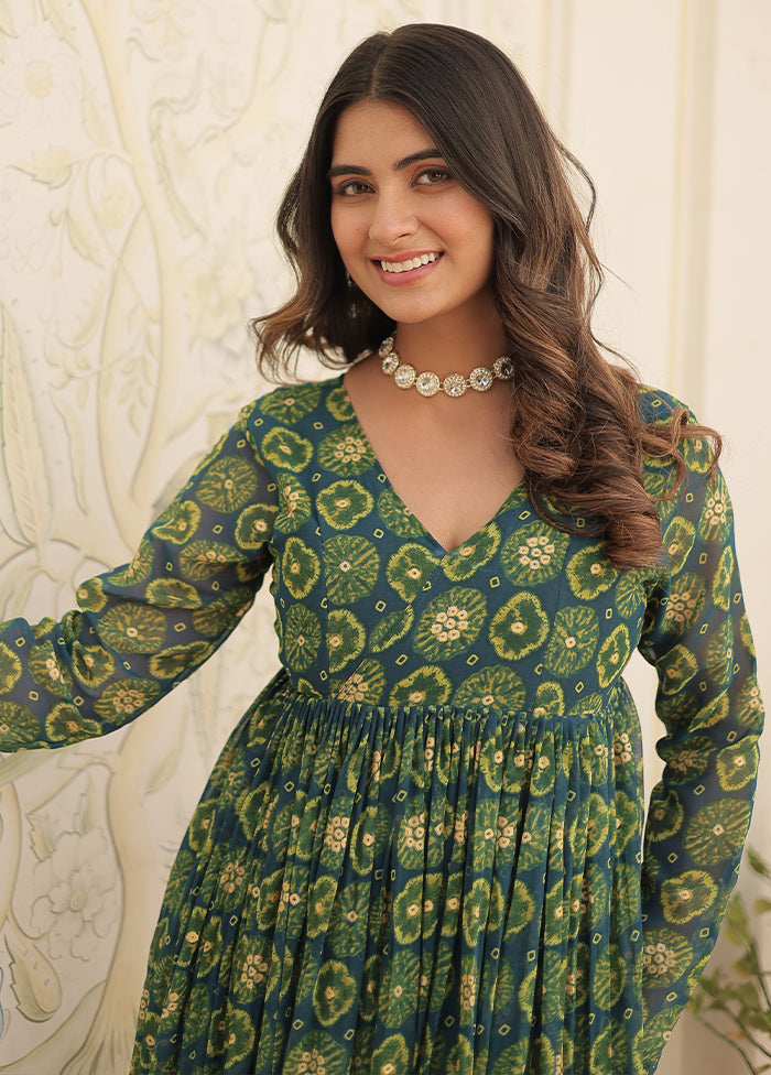 Green Readymade Georgette Indian Dress