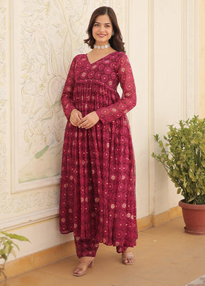 Magenta Readymade Georgette Indian Dress